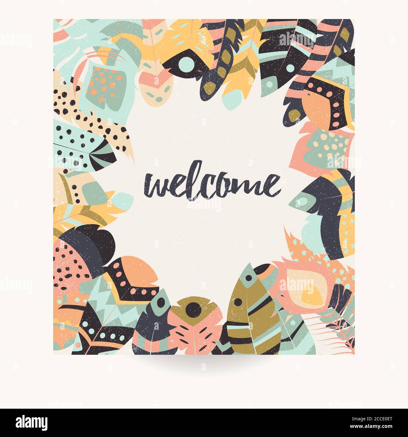 Carte Postale Avec Citation Inspirante Et Plumes Boheme Colorees Illustration Vectorielle Image Vectorielle Stock Alamy