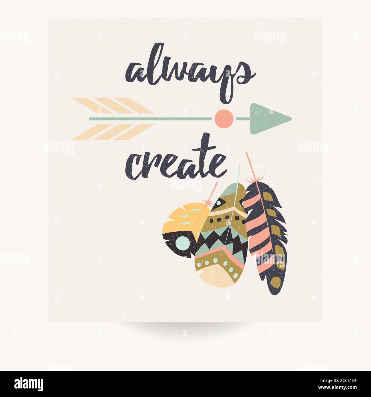Carte Postale Avec Citation Inspirante Et Plumes Boheme Colorees Illustration Vectorielle Image Vectorielle Stock Alamy