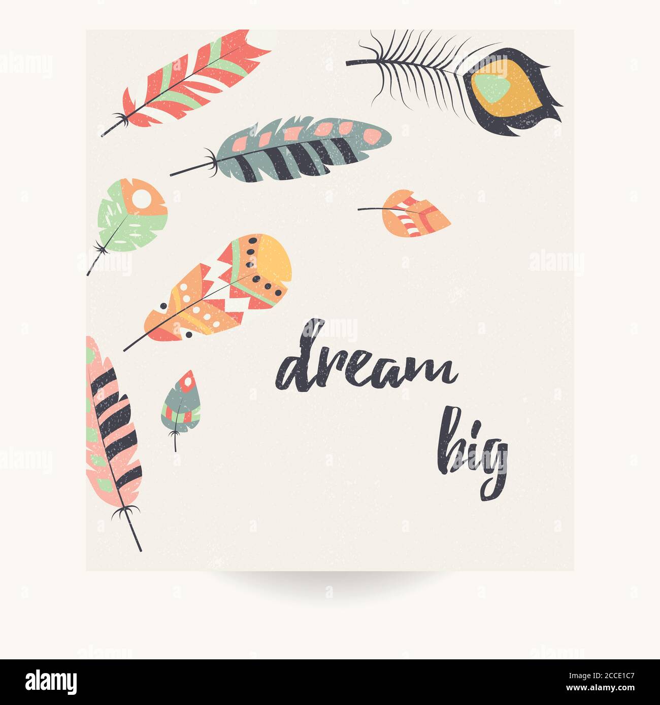 Carte Postale Avec Citation Inspirante Et Plumes Boheme Colorees Illustration Vectorielle Image Vectorielle Stock Alamy