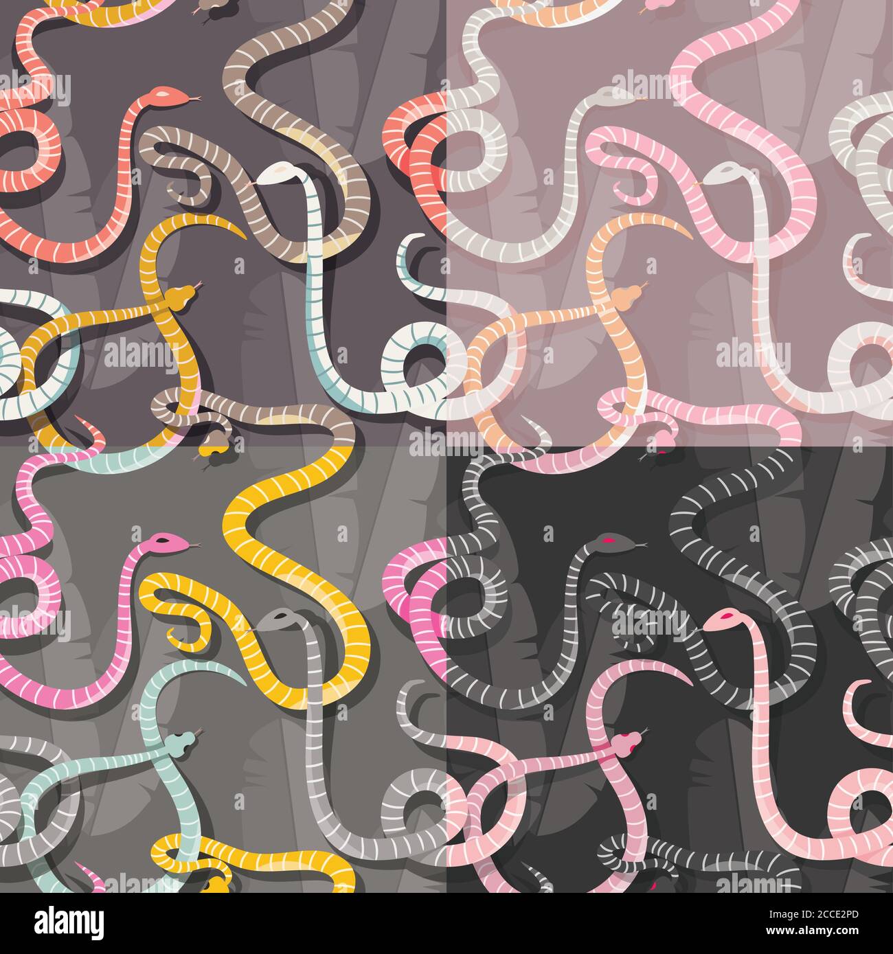 Quatre motifs sans couture avec des serpents de forêt tropicale entrelacés colorés, illustration vectorielle Illustration de Vecteur
