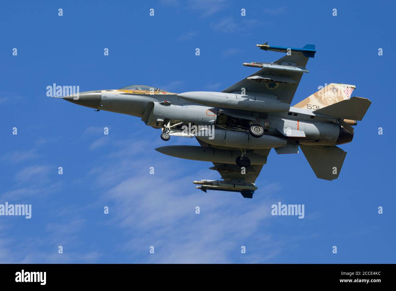 Nörvenich Allemagne août 20 2020 : atterrissage de la Force aérienne israélienne F-16 Barak à la base aérienne de Nörvenich. Banque D'Images