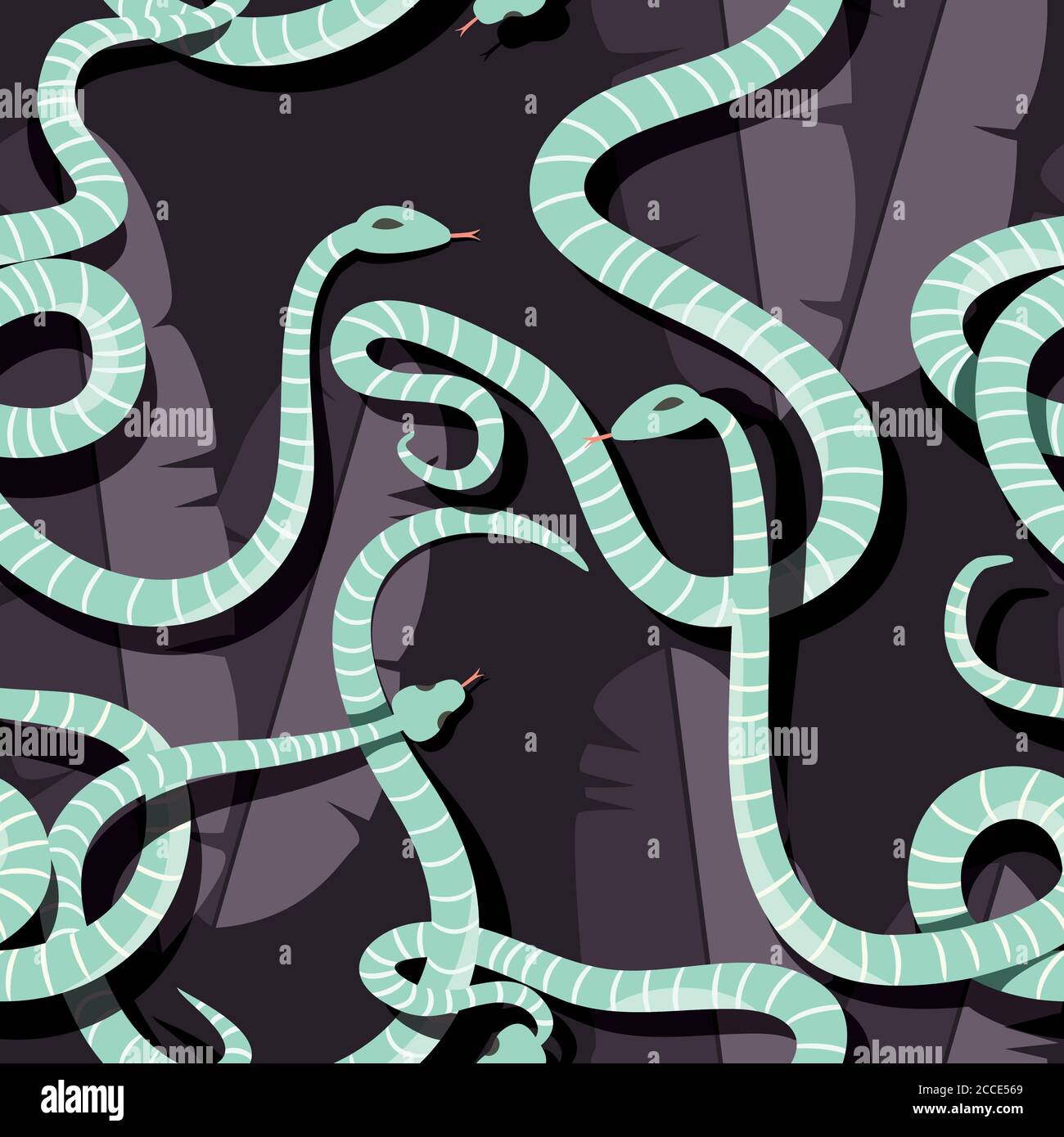 Motif sans couture avec serpents de forêt tropicale à rayures multicolores entrelacées, illustration vectorielle Illustration de Vecteur