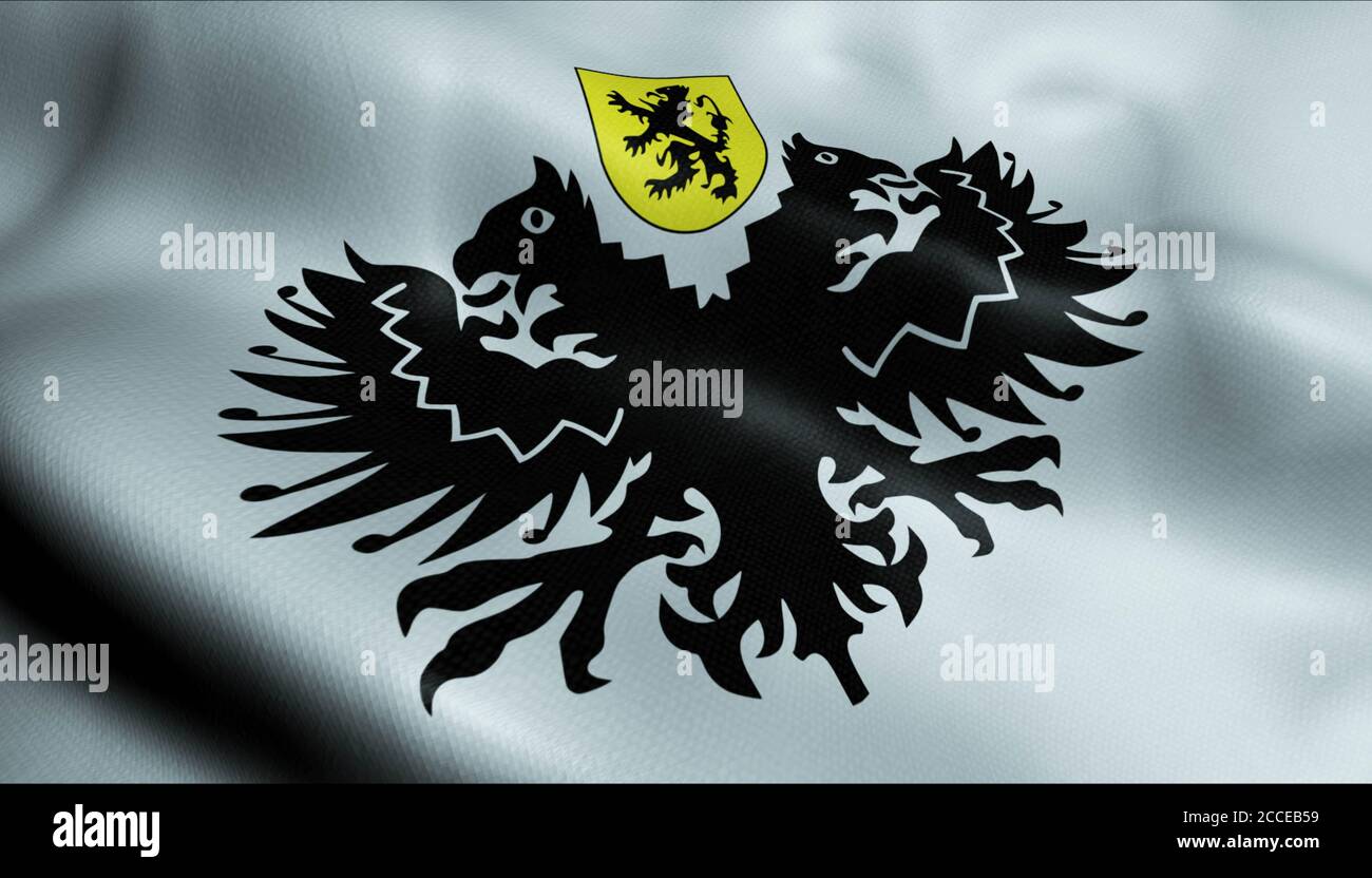 3D Illustration d'un drapeau de la ville belge de Lo Reninge (pays de Belgique) Banque D'Images