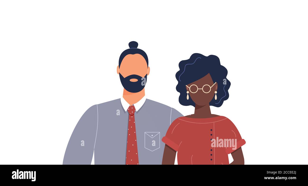 Portrait de famille mignon et heureux des parents du peuple afro-américain : père et mère isolés sur fond blanc. Famille de deux membres : mari et femme Illustration de Vecteur