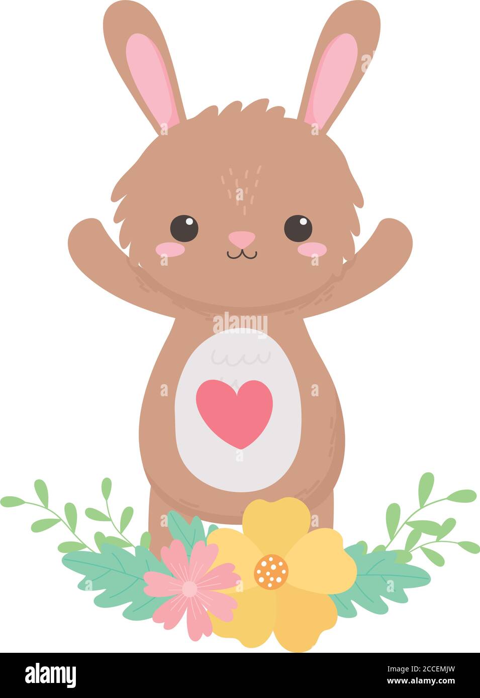 joli petit lapin fleurs coeurs adorables animaux de dessin animé dans un illustration vectorielle paysage naturel Illustration de Vecteur