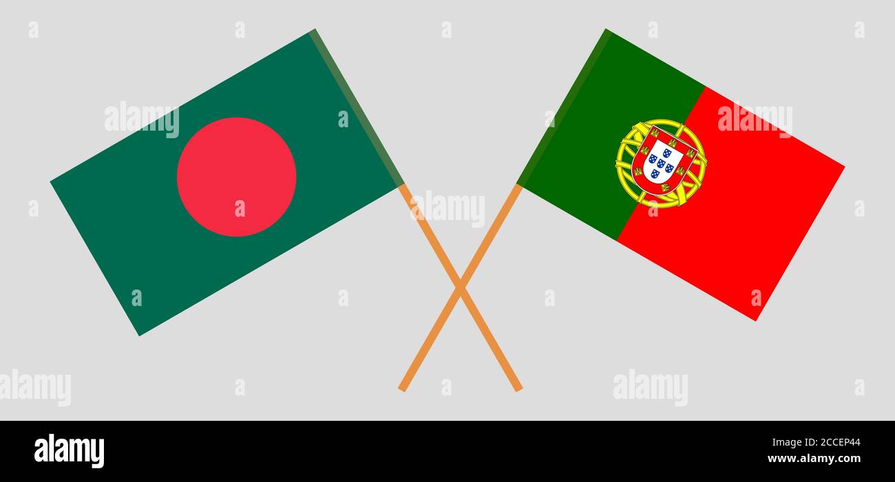 Drapeaux croisés du Bangladesh et du Portugal. Couleurs officielles. Proportion correcte. Illustration vectorielle Illustration de Vecteur