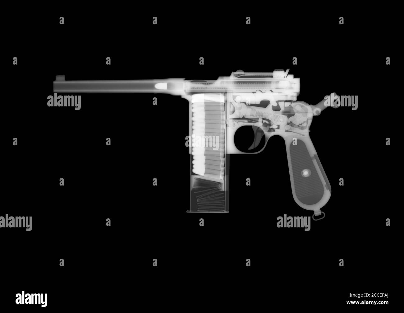 Pistolet semi-automatique Mauser C96, rayons X. Banque D'Images