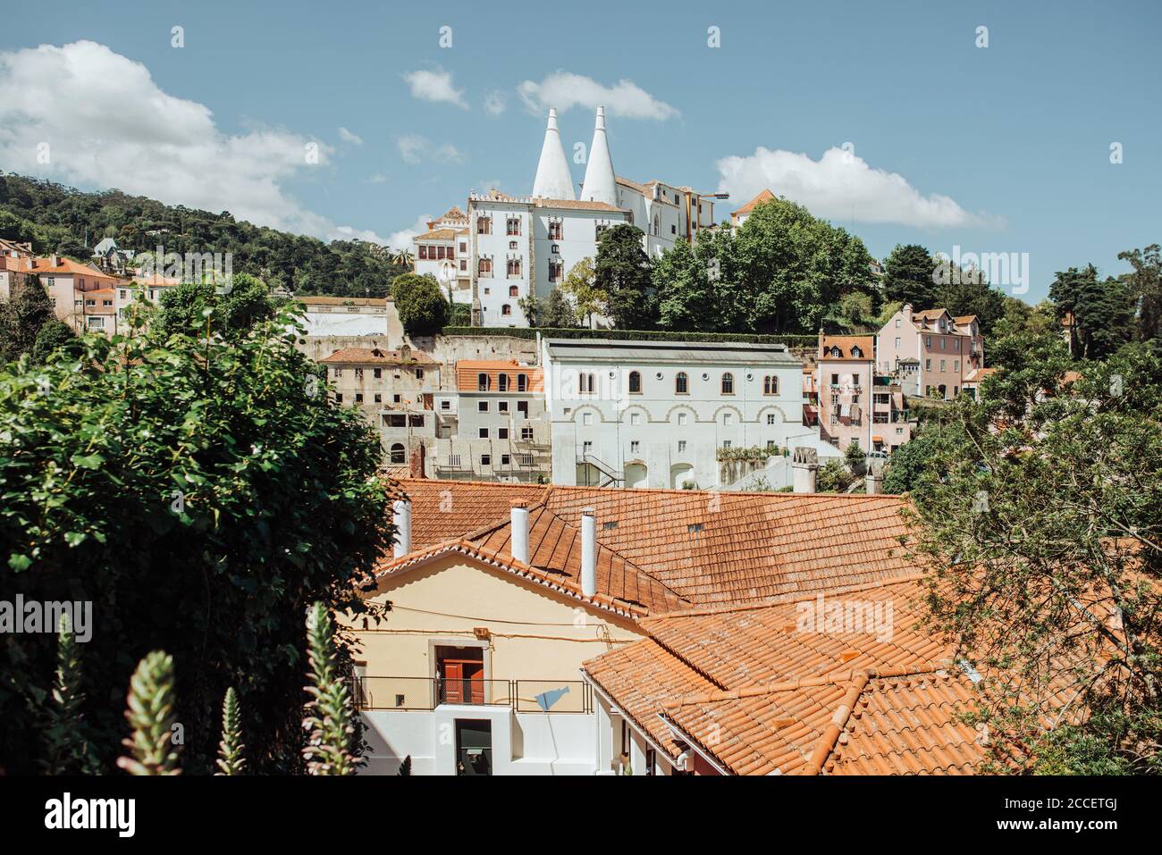 Vue sur le toit de Sintra et le Palais national Banque D'Images
