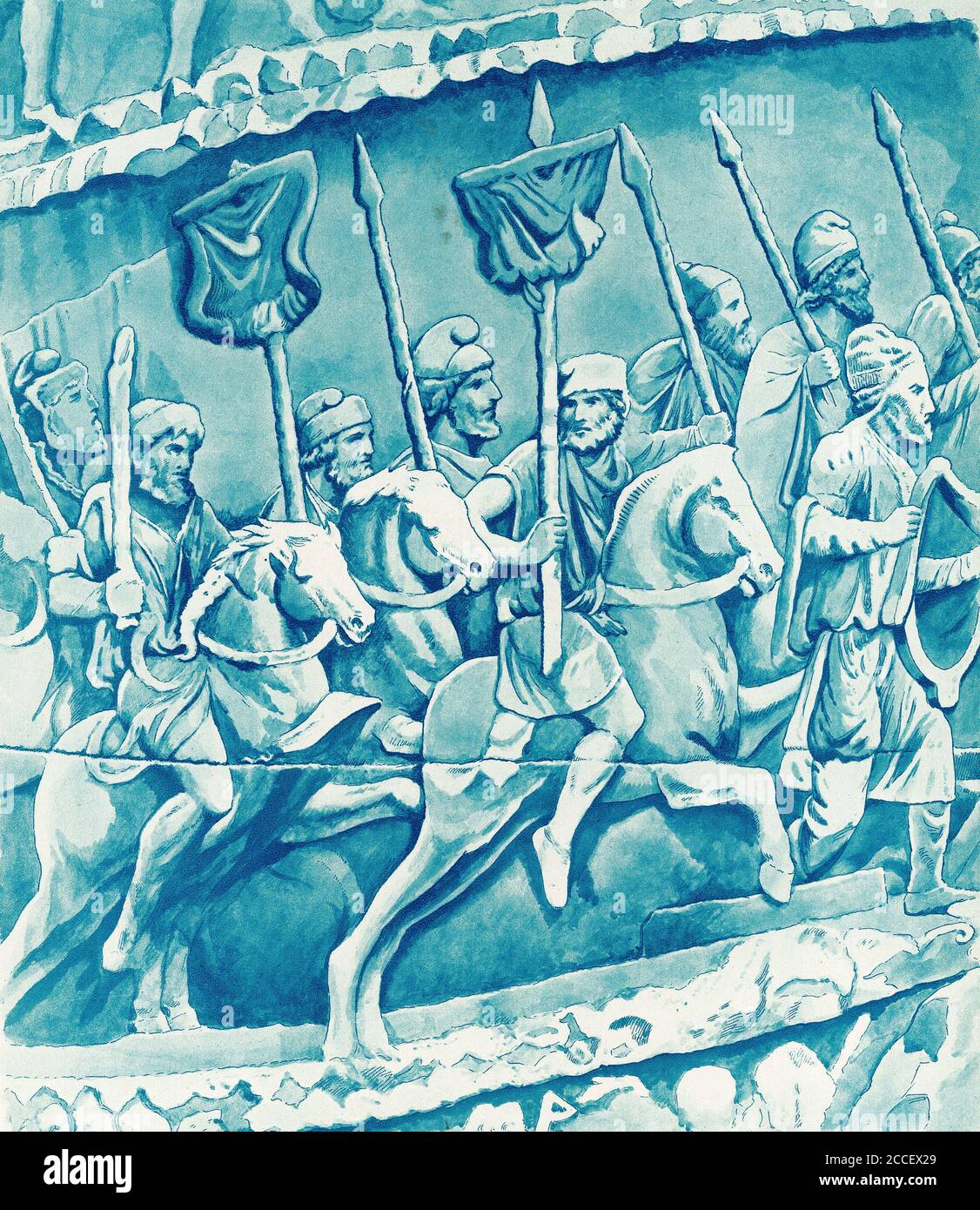 Demi-ton de cavaliers gothiques dans l'armée romaine. D'une série d'affiches scolaires pour l'histoire et les études sociales c 1930 Banque D'Images
