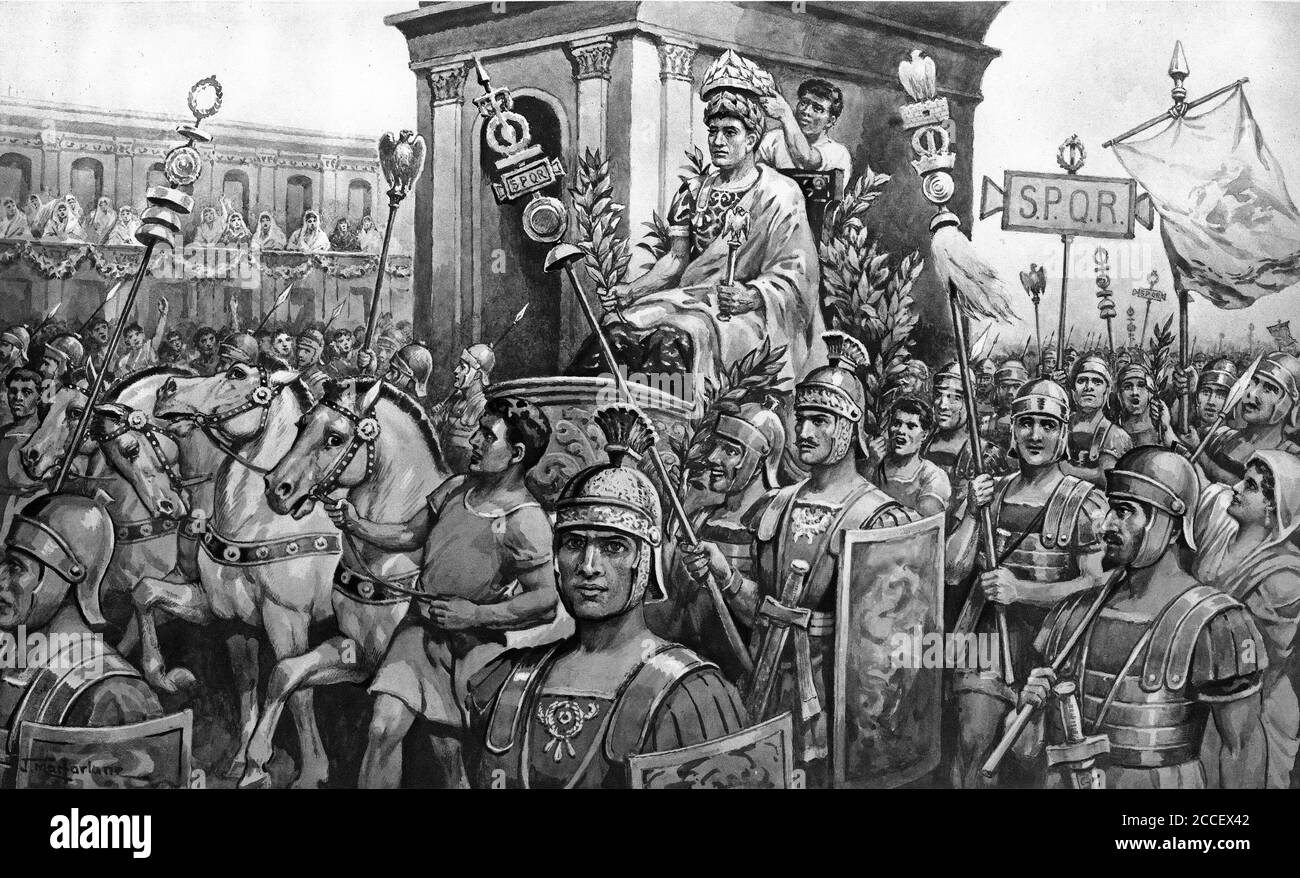 Demi-teinte d'une marche triomphale romaine. D'une série d'affiches scolaires pour l'histoire et les études sociales c 1930 Banque D'Images
