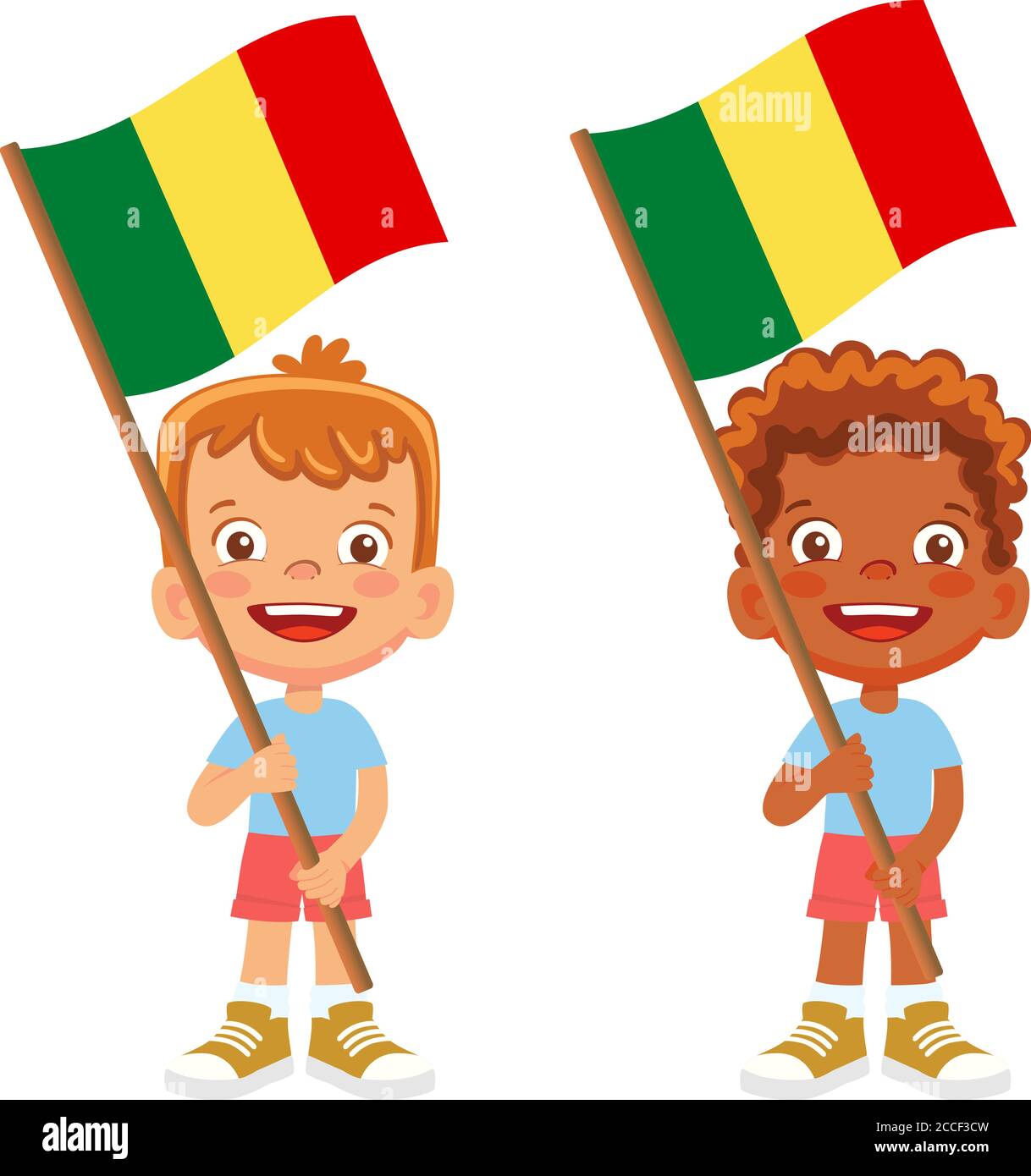 Drapeau du Mali en main. Drapeau de retenue des enfants. Drapeau national du Mali vecteur Illustration de Vecteur