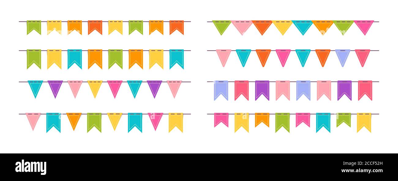 Drapeau Guirlande Banderole Anniversaire Fete Ensemble Plat Collection De Dessins Animes Anniversaire Fete De Celebration Suspendue Drapeaux Bouees De Noel Pour La Fete La Decoration De Festival Illustration Vectorielle Isolee Image Vectorielle