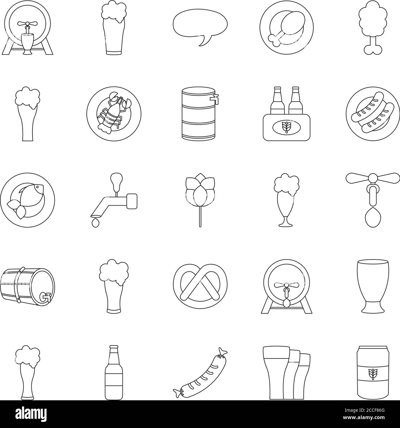 l'icône de la cuisse de poulet et de l'oktoberfest est placée sur fond blanc, style de ligne, illustration vectorielle Illustration de Vecteur