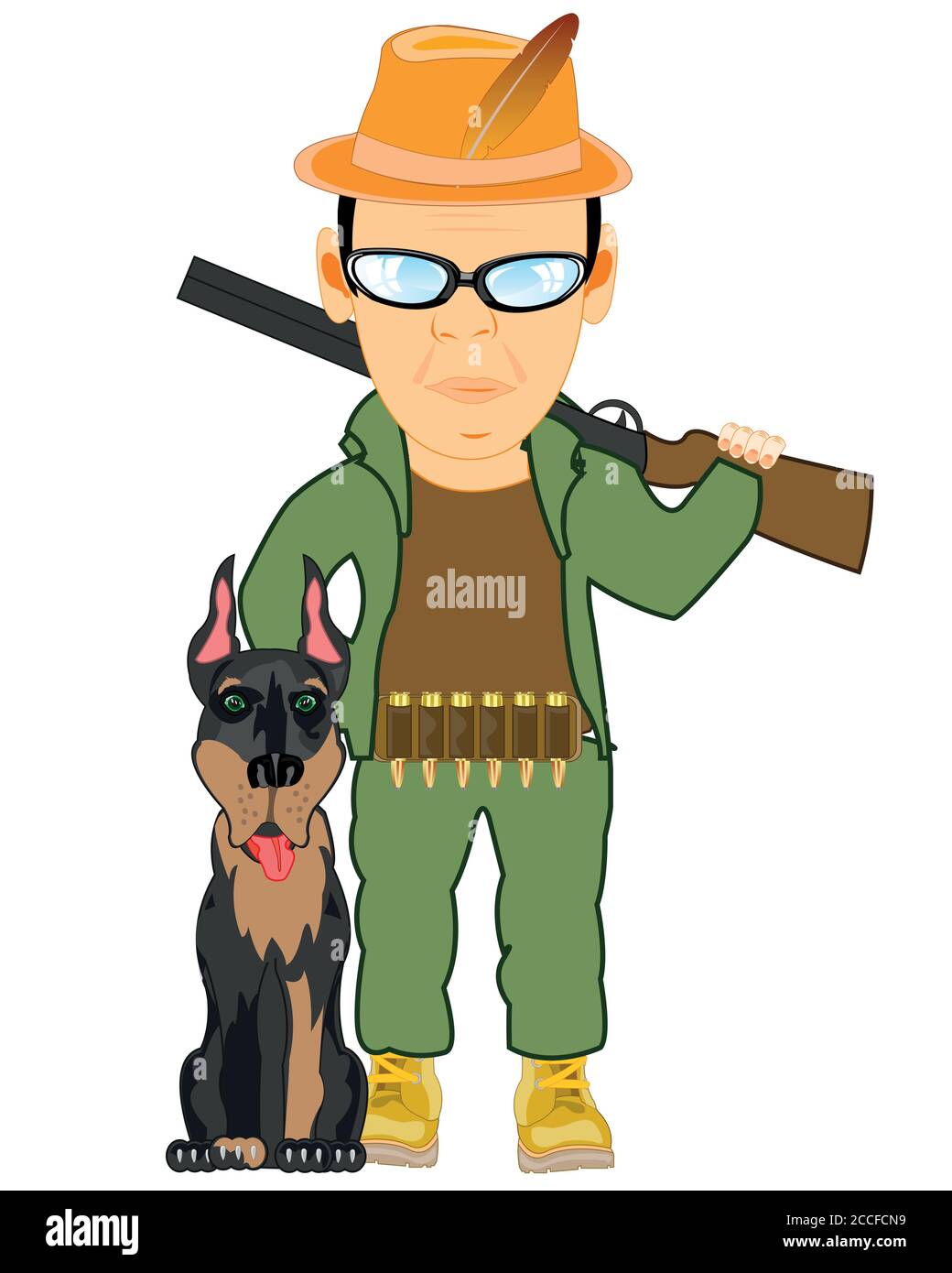 Dessin animé du huntsman avec chien et arme Illustration de Vecteur