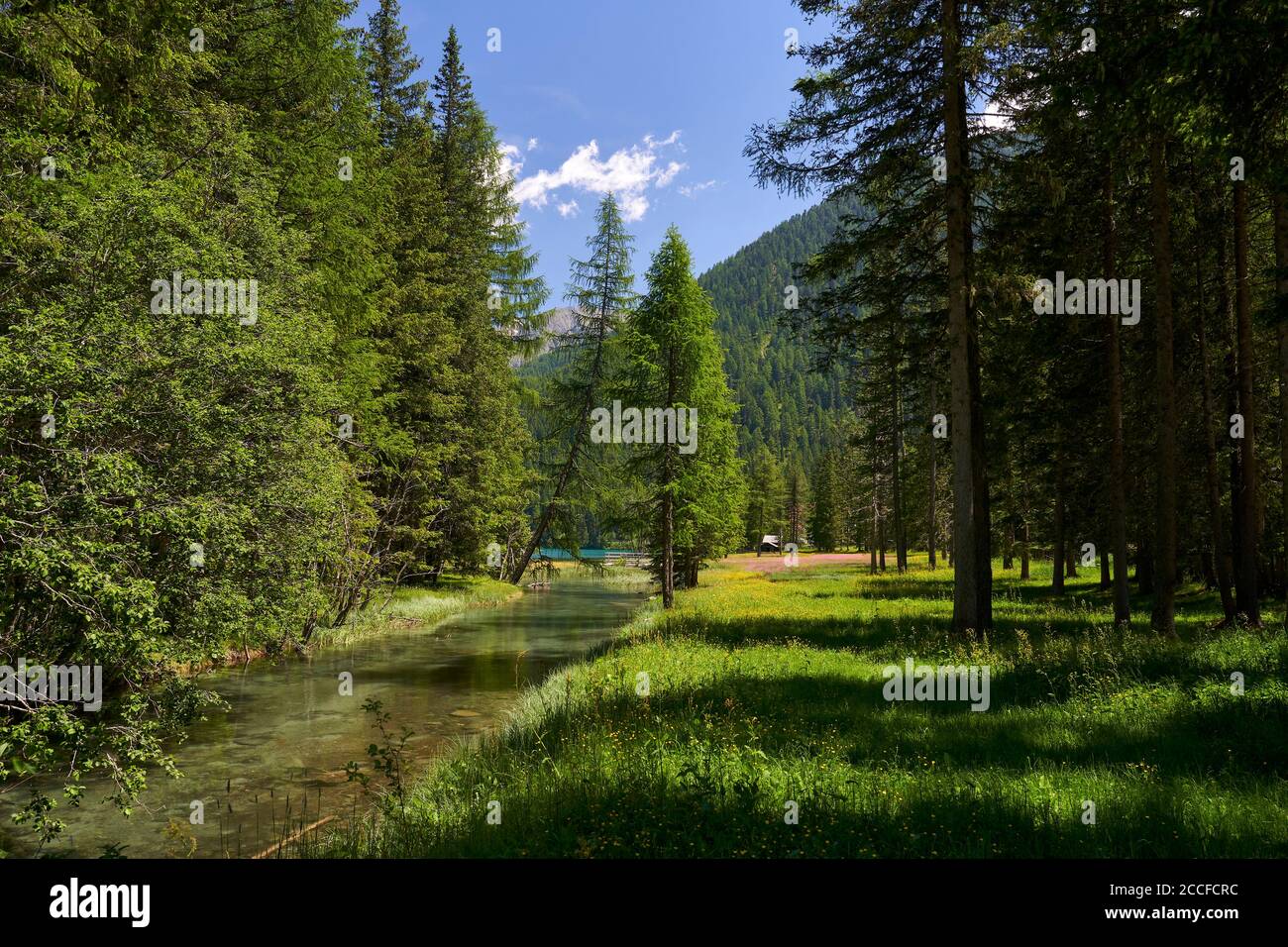 Le Antholzer Voir dans les montagnes du Parc naturel Rieserferner-AHRN, Vallée de Puster, Tyrol du Sud, Italie Banque D'Images