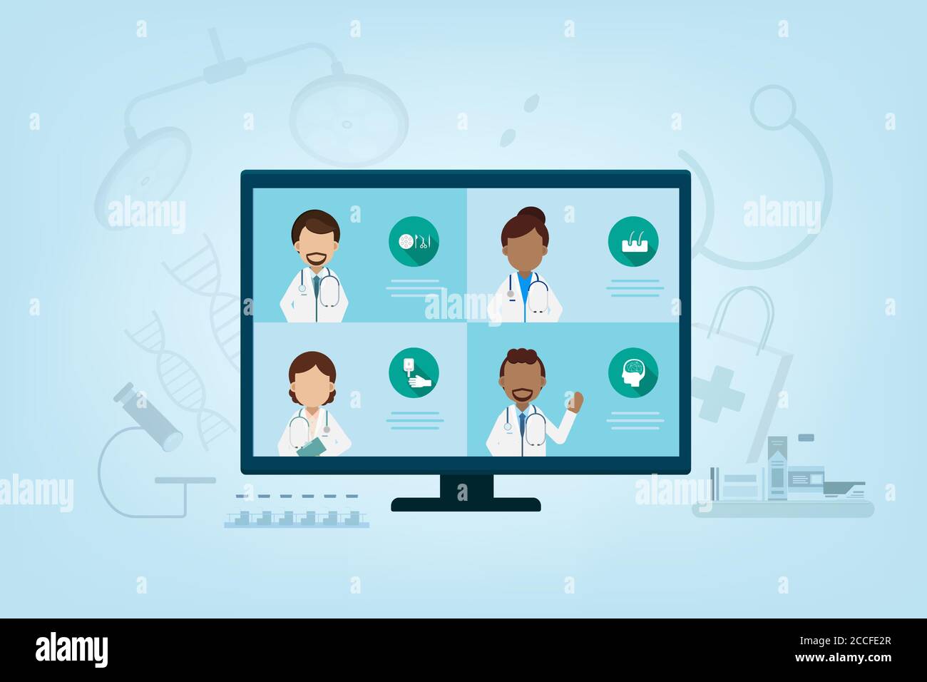 Service de médecin en ligne avec un médecin sur la conception de l'écran plat d'ordinateur illustration vectorielle Illustration de Vecteur