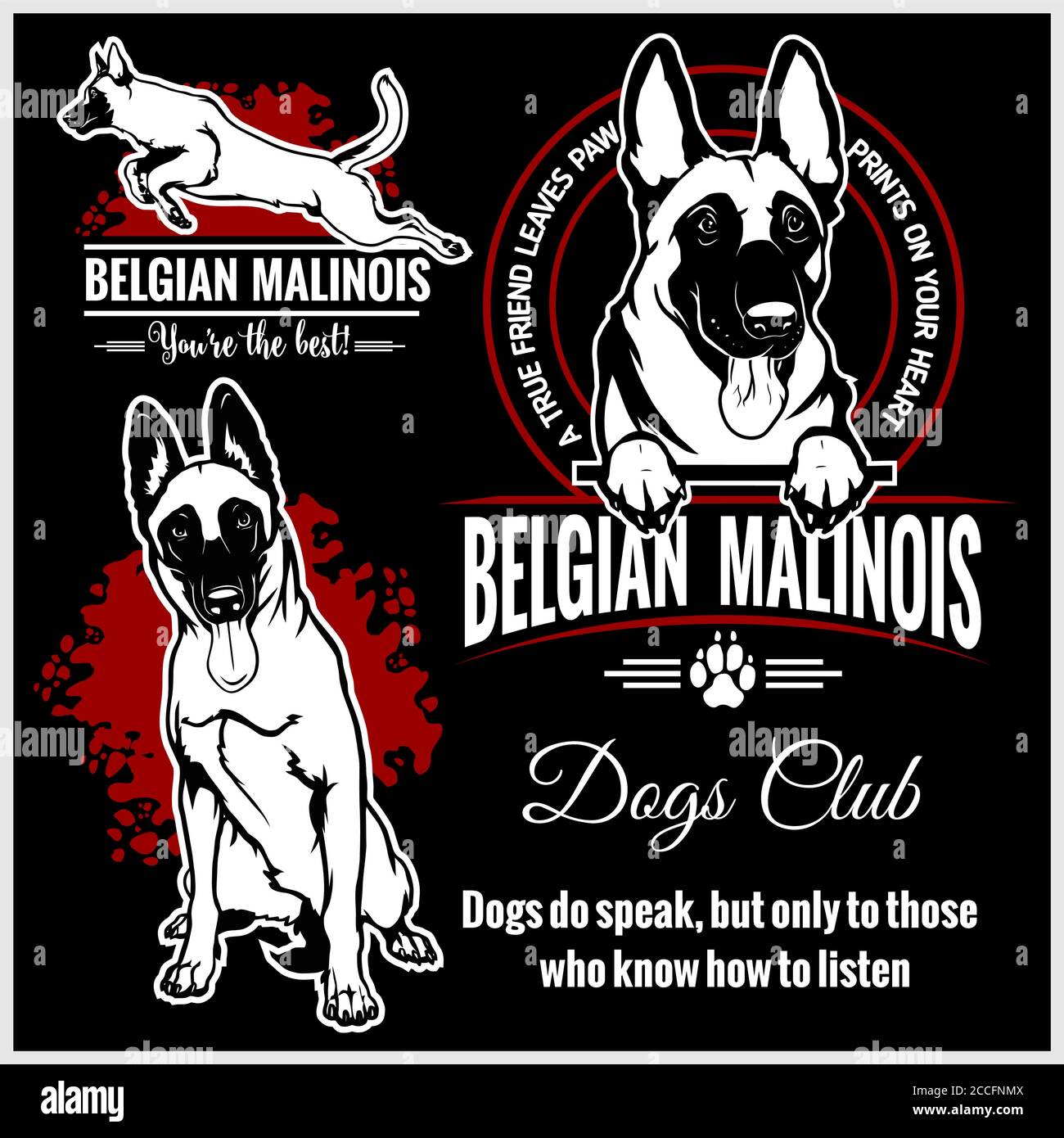 Malinois, Malinois belge, Berger belge - ensemble vectoriel pour t-shirt, logo et badges de gabarit Illustration de Vecteur