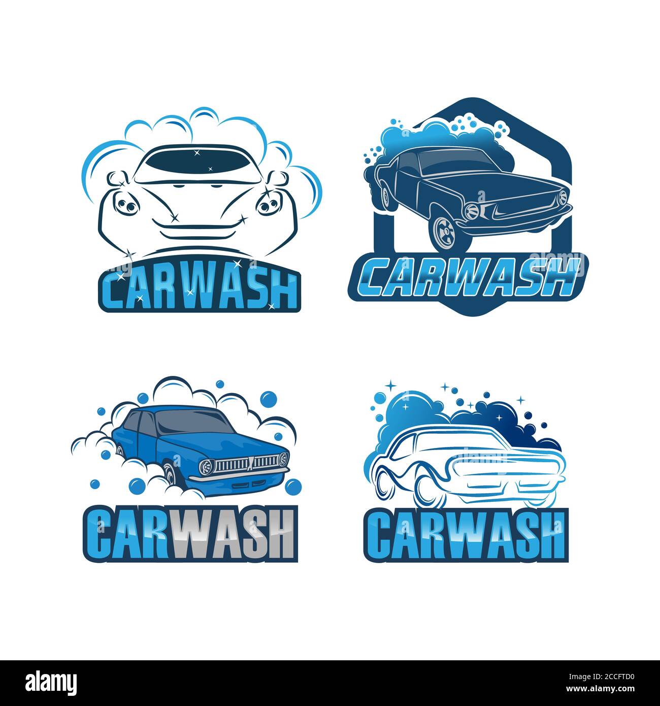 ensemble de logos pour le lavage de voiture sur fond blanc. Logos de voiture. Logos de nettoyage de voiture. Logos bleus de lavage de voiture sur fond blanc.EPS 10 Illustration de Vecteur