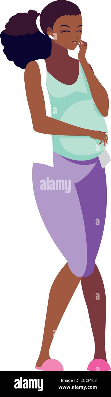 Femme enceinte noire dessin animé, Belly grossesse maternité et thème de mère illustration vectorielle Illustration de Vecteur