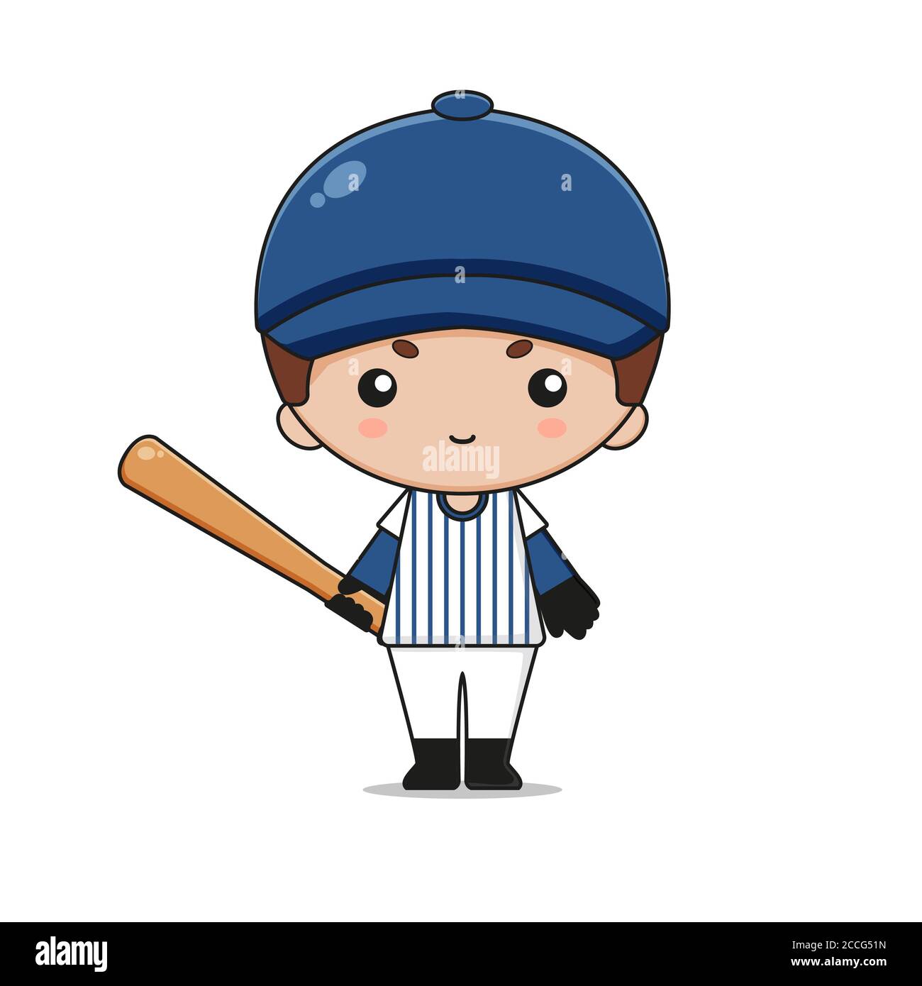 Adorable personnage de mascotte de baseball avec chauve-souris. Isolé sur fond blanc. Banque D'Images