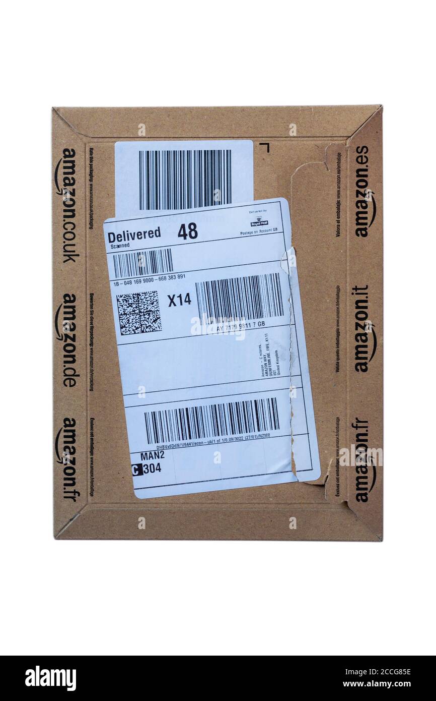 Emballage Amazon isolé sur fond blanc Banque D'Images