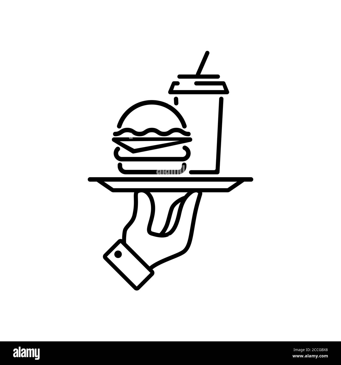 Hamburger ou sandwich avec icône de ligne de café. Vecteur sur fond blanc isolé. SPE 10 Illustration de Vecteur