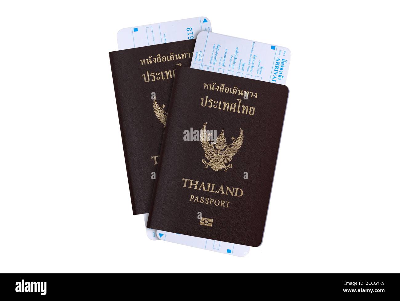 Visa touristique industrie du voyage concept: Passeport thaïlandais pour la population thaïlandaise avec carte d'arrivée et de départ du bureau thaïlandais d'immigration Banque D'Images