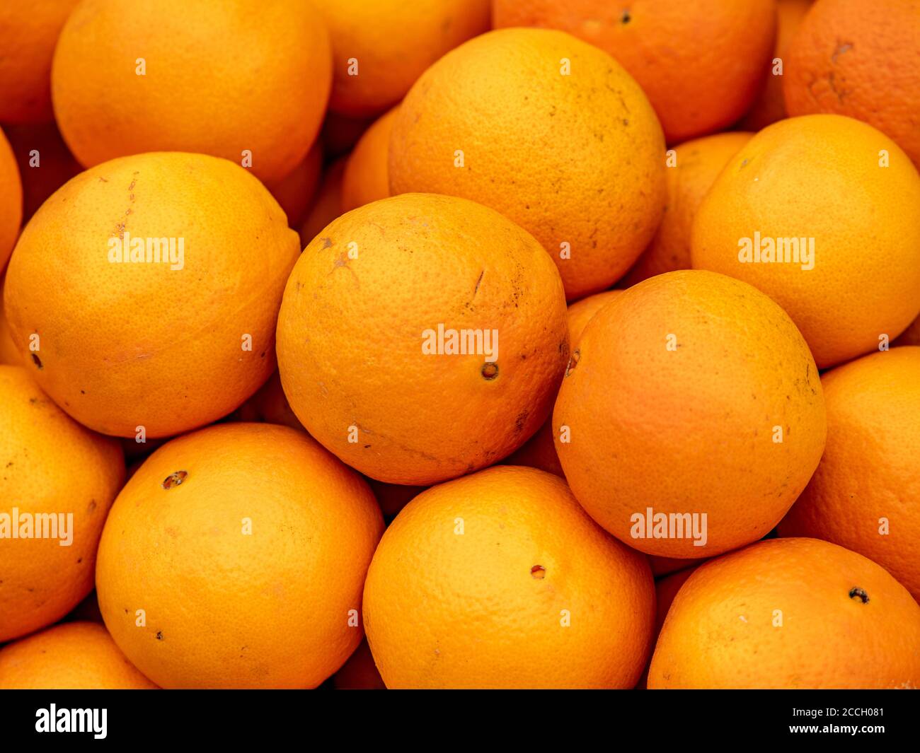 fond des oranges orange à vendre dans la boutique du greengrocer Banque D'Images