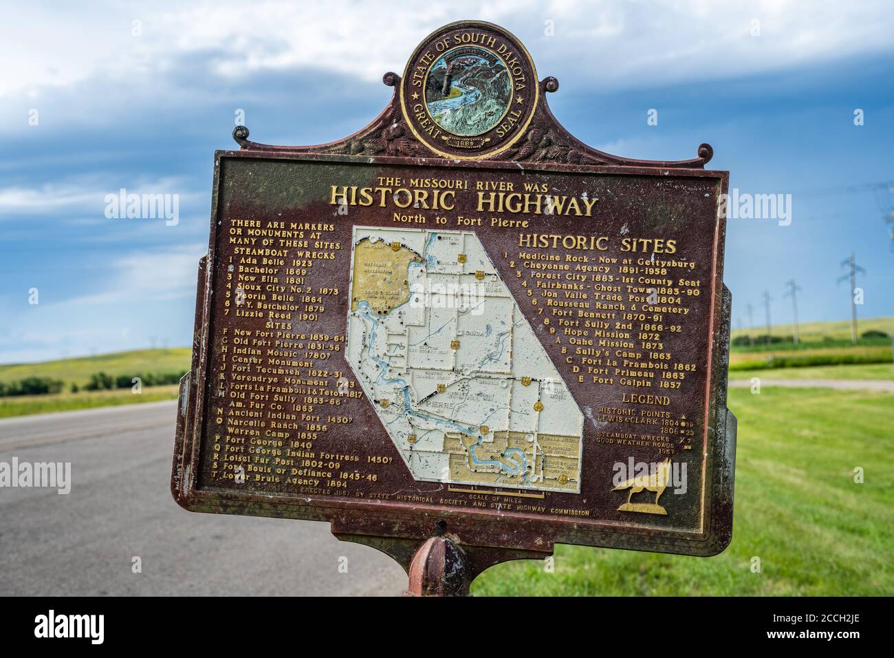 Panneau de l'autoroute historique dans la zone rurale du Dakota du Sud Banque D'Images