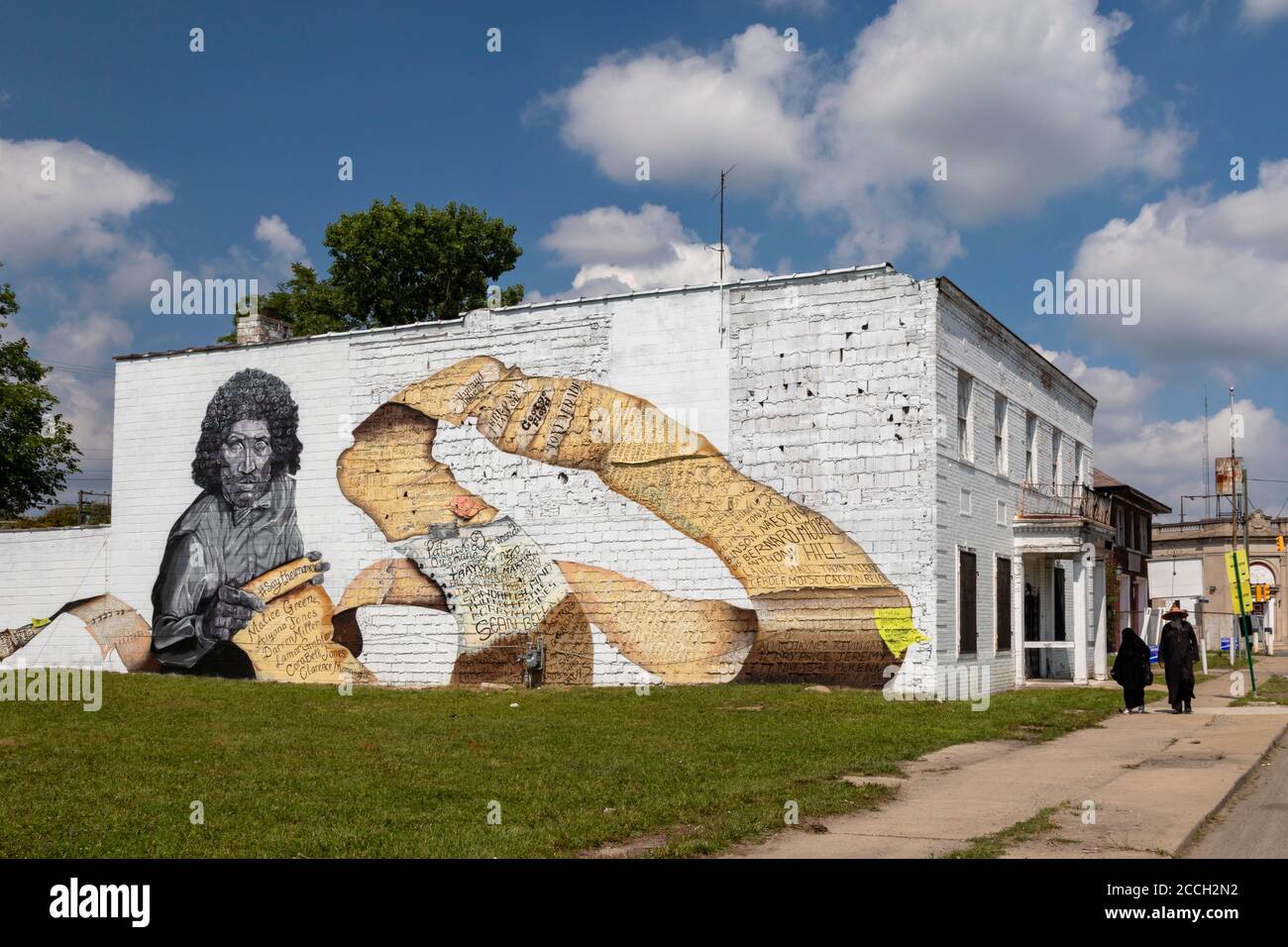 Highland Park, Michigan - œuvre intitulée « Way Too Many » peinte par Sydney James Pictures Malice Green, qui a été battu à mort par deux policiers de Detroit Banque D'Images