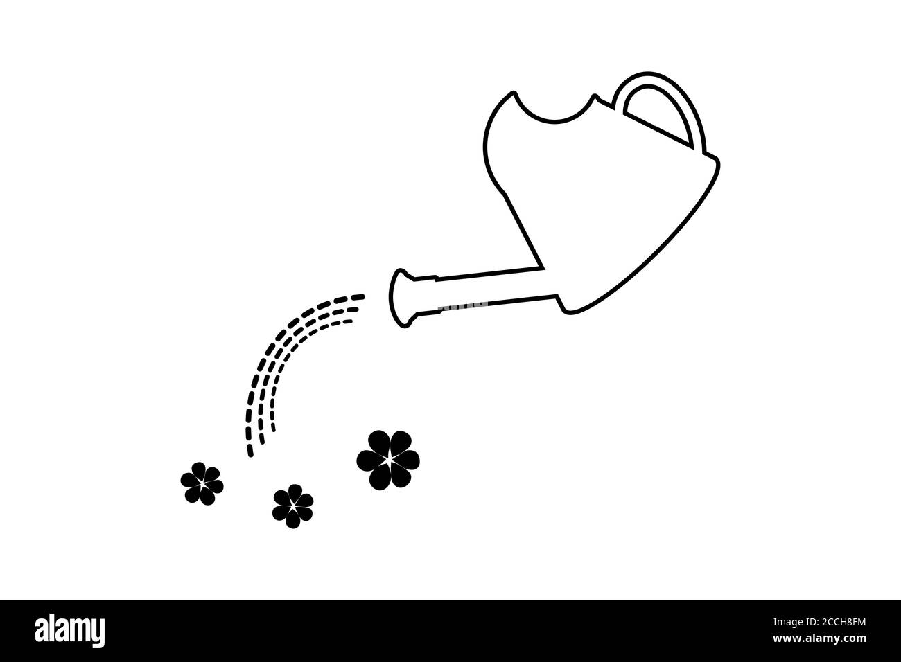 Arrosoir avec gouttes et fleurs, icône de contour Illustration de Vecteur