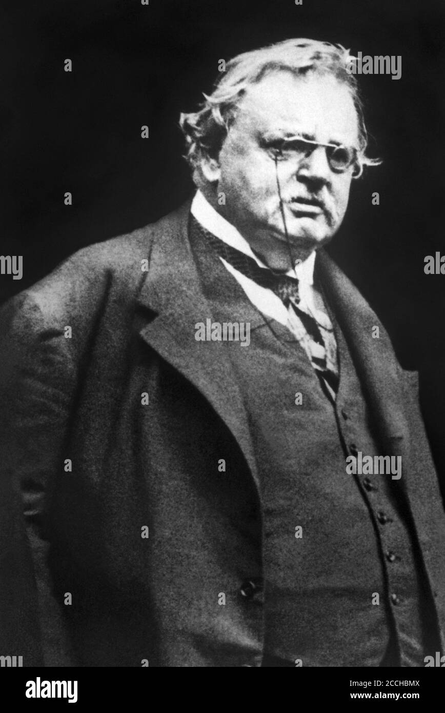 Gilbert Keith (G.K.) Chesterton était un éminent auteur britannique, penseur, journaliste, critique artistique, debater, théologien laïc et apologiste chrétien du début du XXe siècle. Écrivain prolifique, il a publié près de 100 livres et plus de 4,000 articles et essais de journaux. Photo : 4 septembre 1933. Banque D'Images
