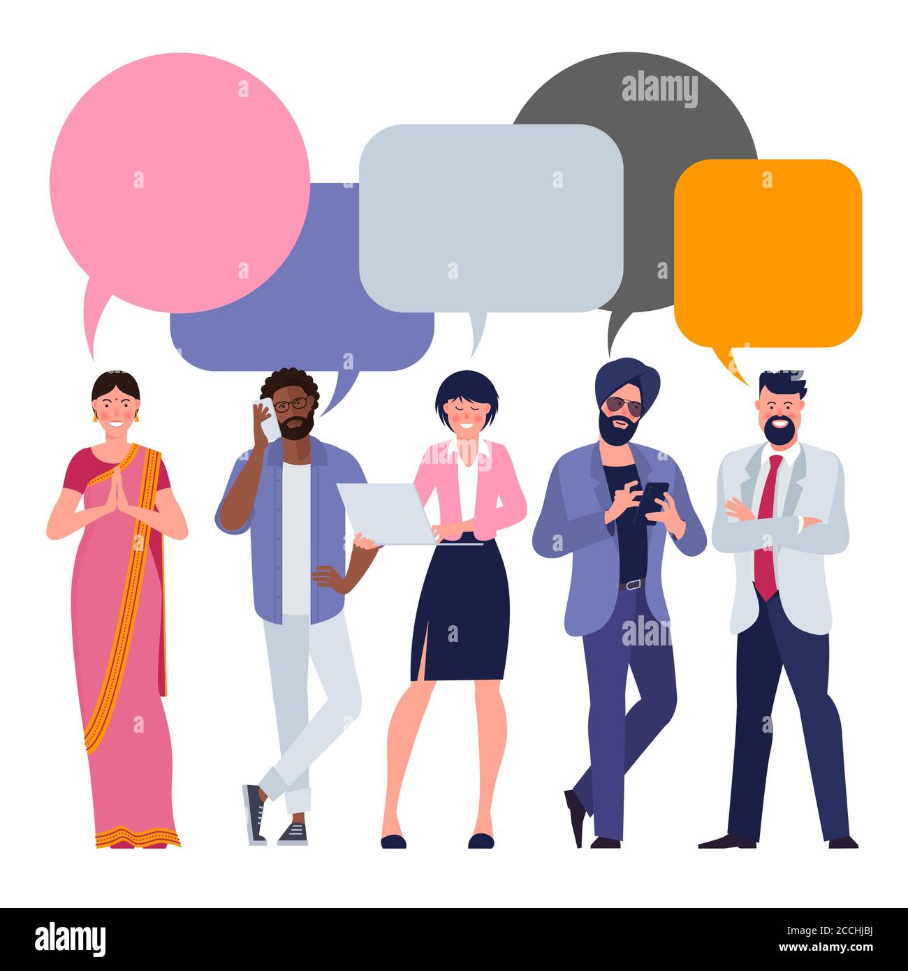 Les gens de couleur des icônes avec des bulles de dialogue Illustration de Vecteur