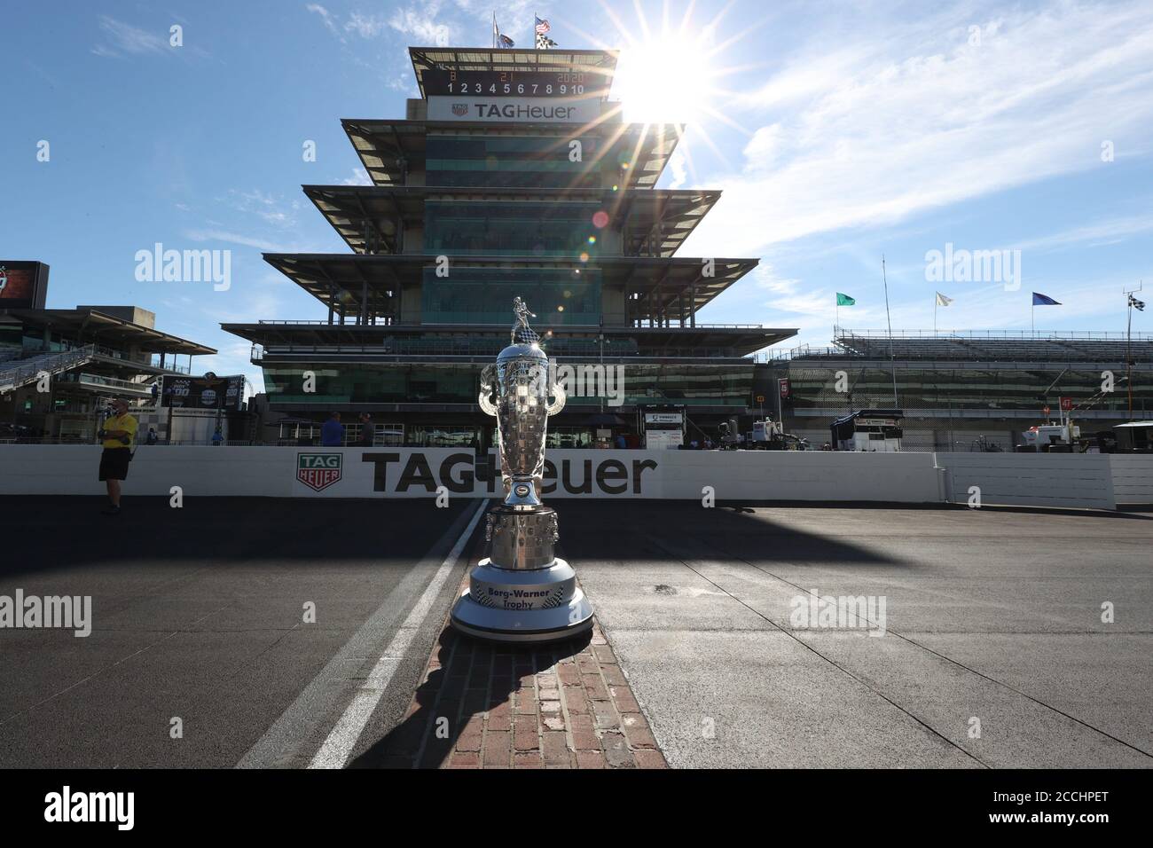 Indianapolis, Indiana, États-Unis. 21 août 2020. Le Borg Warner Trophée est exposé avant la dernière pratique du Indianapolis 500 au circuit automobile d'Indianapolis, dans l'Indiana. Credit: Walter G Arce SR Grindstone Medi/ASP/ZUMA Wire/Alay Live News Banque D'Images