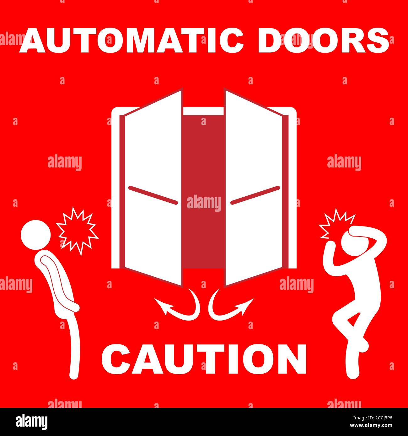 Panneau de portes automatiques avec le texte attention Illustration de Vecteur