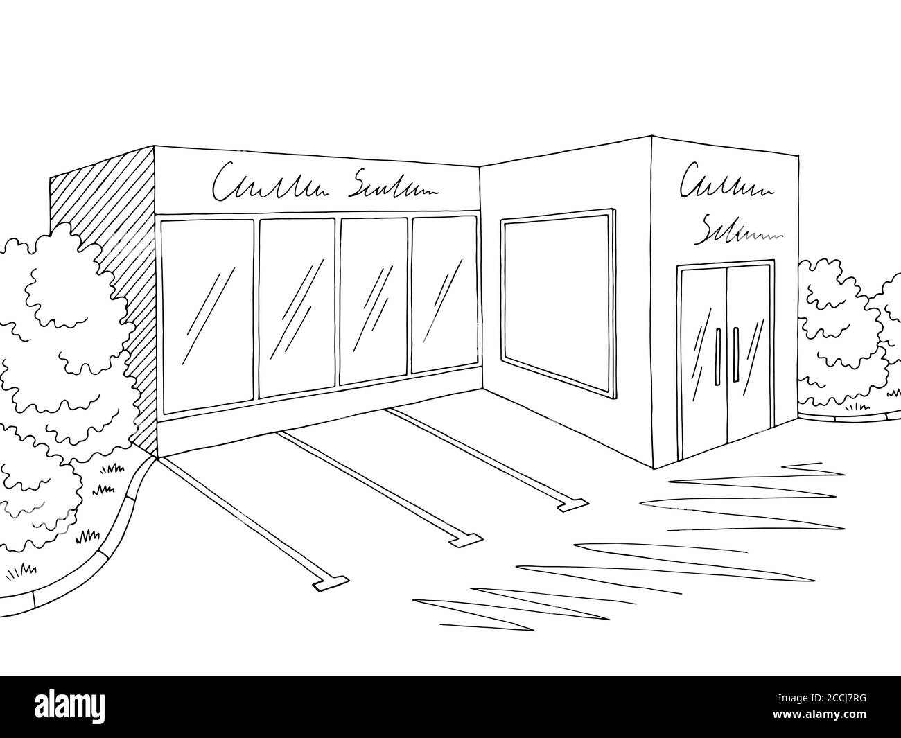 Graphique extérieur de l'épicerie noir blanc dessin illustration vecteur Illustration de Vecteur