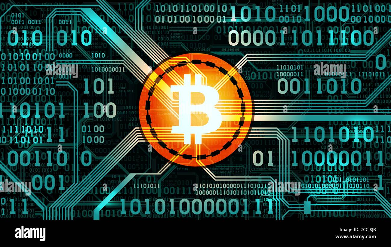 Symbole de crypto-monnaie bitcoin sur le fond de code binaire et de circuit  imprimé, des couches bien organisées Image Vectorielle Stock - Alamy