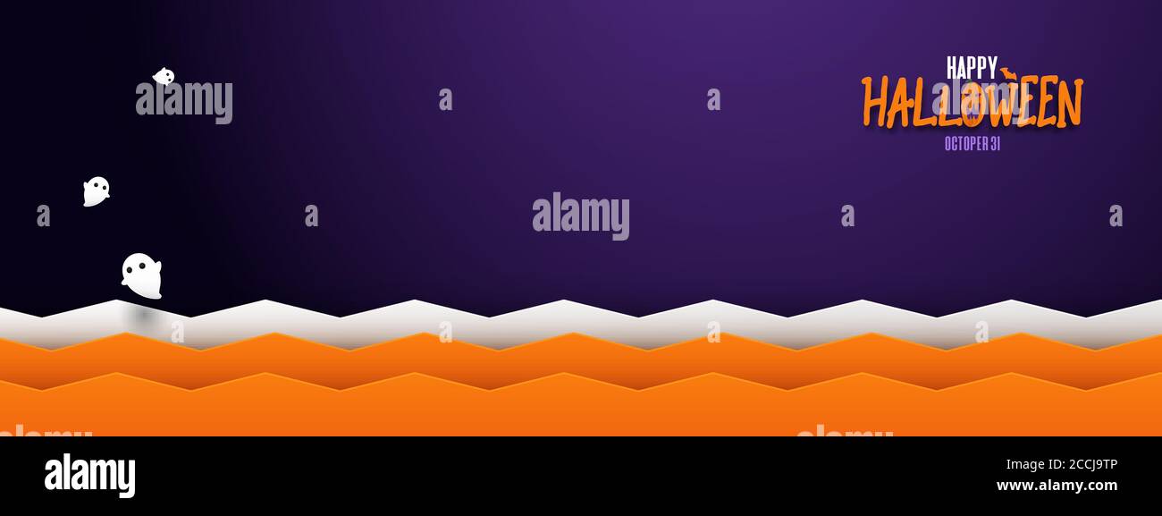 Joyeux halloween bannière sinistre arrière-plan avec des fantômes. Conception d'art en papier. Illustration vectorielle Illustration de Vecteur