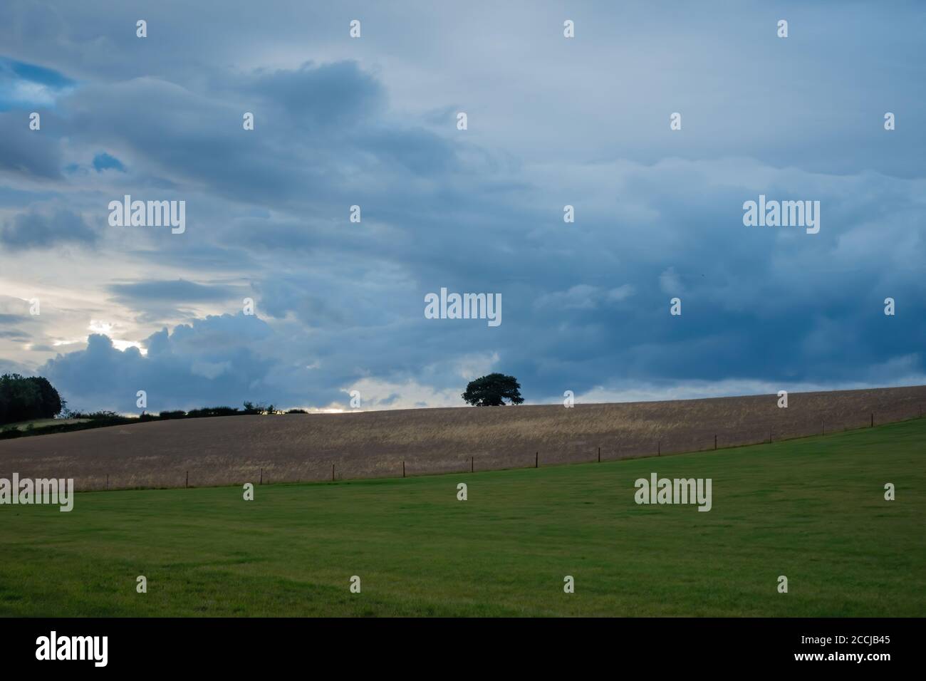 Ciel nocturne spectaculaire sur le champ de la ferme dans le Nottinghamshire Banque D'Images
