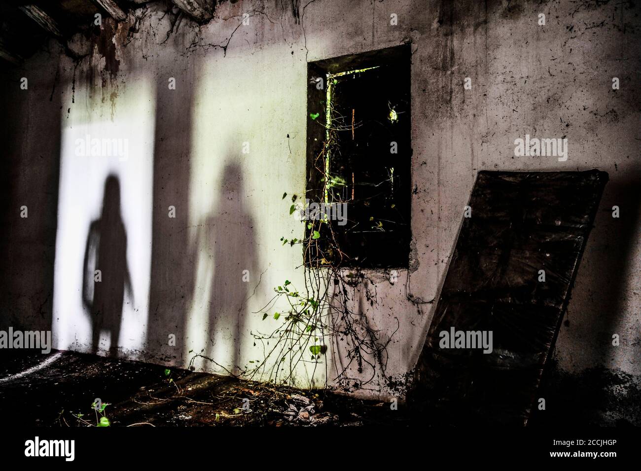 Ombre mystérieuse d'une femme dans une maison abandonnée - Silhouette de  fantôme femelle debout sur la porte du Chambre - concept de peur dans la  maison abandonnée - H Photo Stock - Alamy