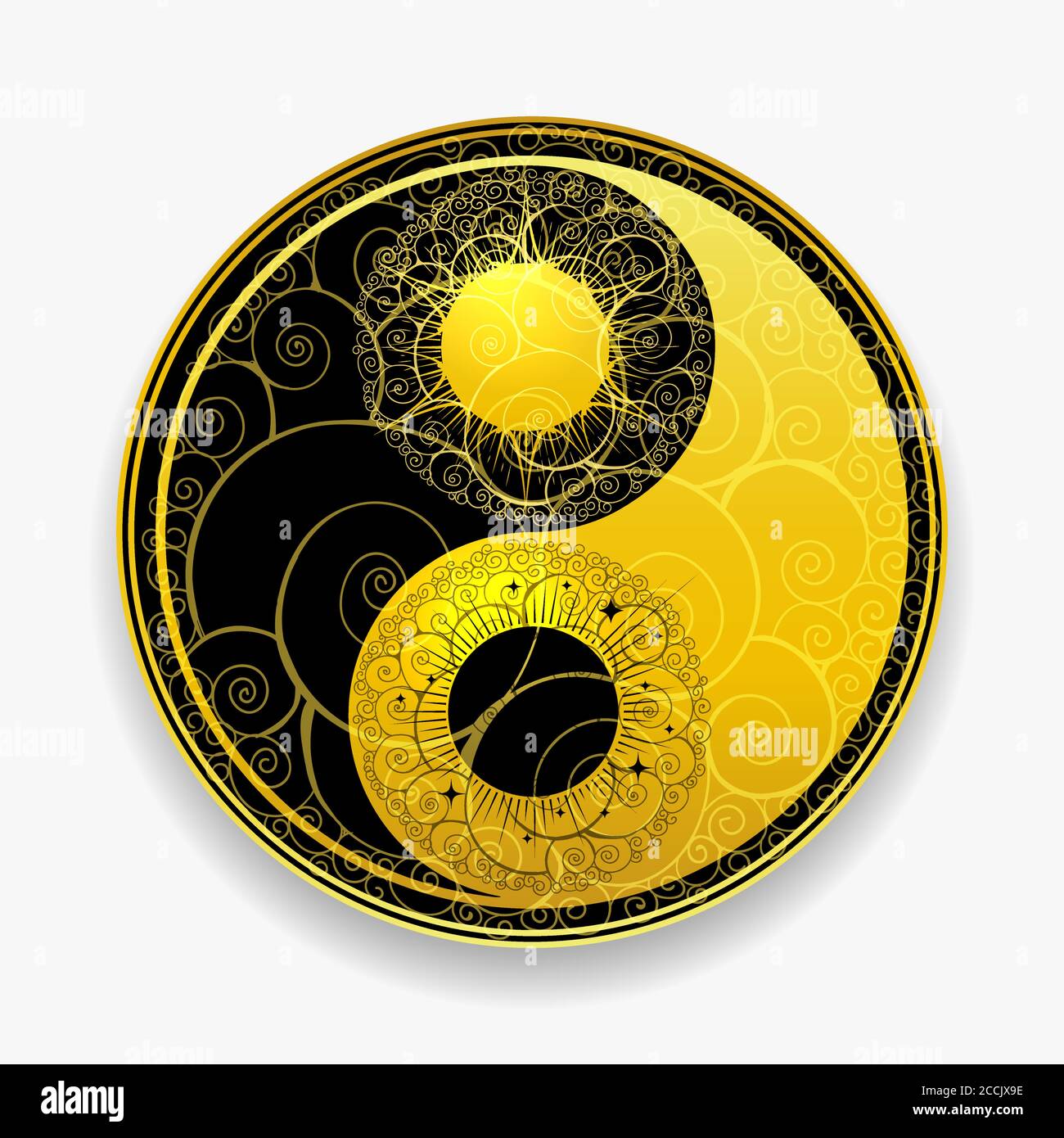 Symbole du philosophytaoïsme chinois. Emblem Yin Yang doré. Illustration vectorielle. Illustration de Vecteur