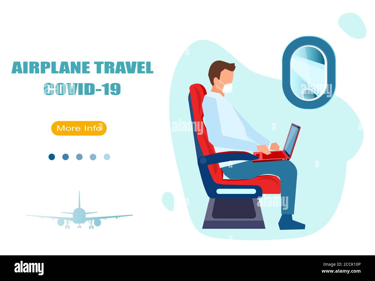 Vecteur d'un passager portant un masque facial se déplaçant par avion au cours d'une pandémie de coronavirus Illustration de Vecteur