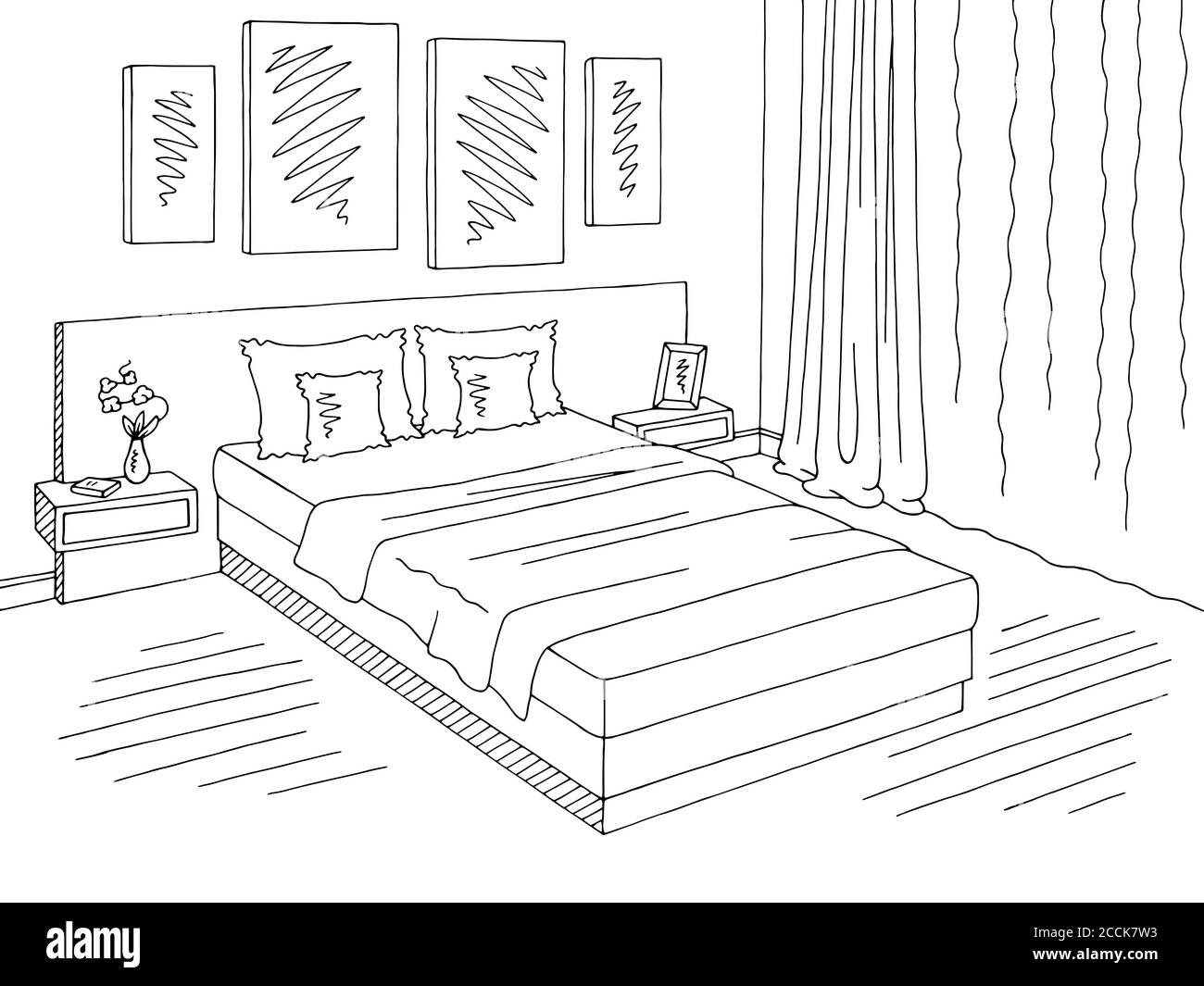 Chambre graphique noir blanc intérieur dessin illustration vecteur Illustration de Vecteur