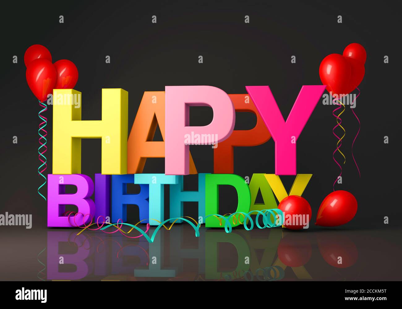 l'illustration 3d rend le concept d'un message de joyeux anniversaire sur un arrière-plan noir Banque D'Images