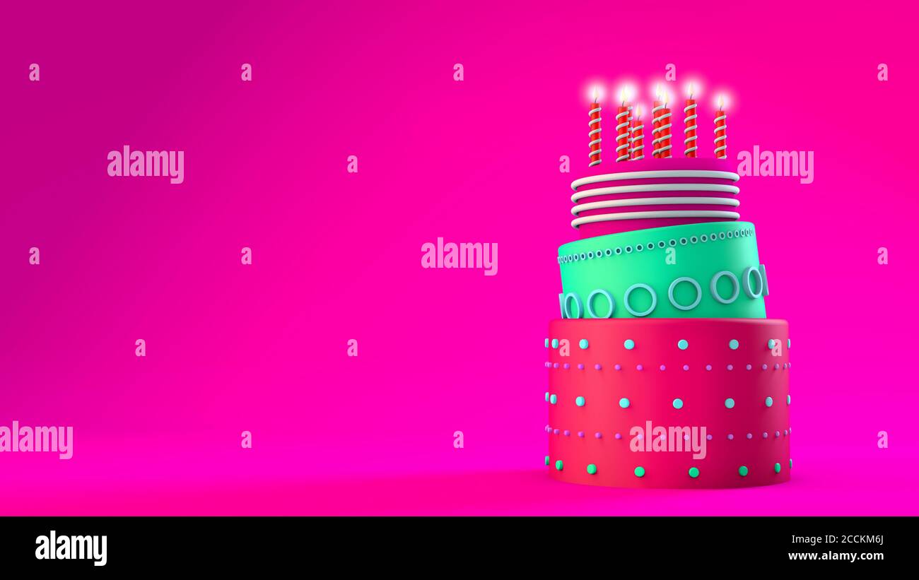 l'illustration 3d rend le concept d'une idée de gâteau de fête un fond rose Banque D'Images