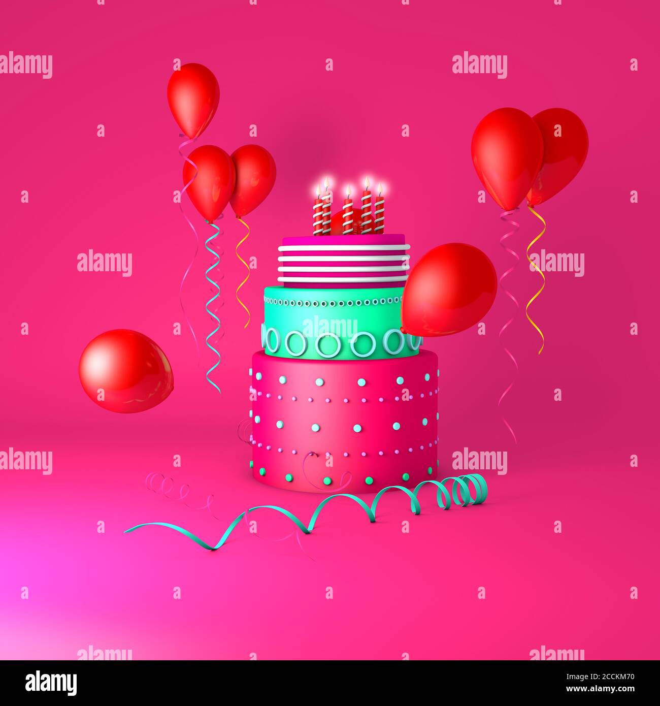 l'illustration 3d rend les concepts d'une idée d'anniversaire heureuse sur fond rose Banque D'Images
