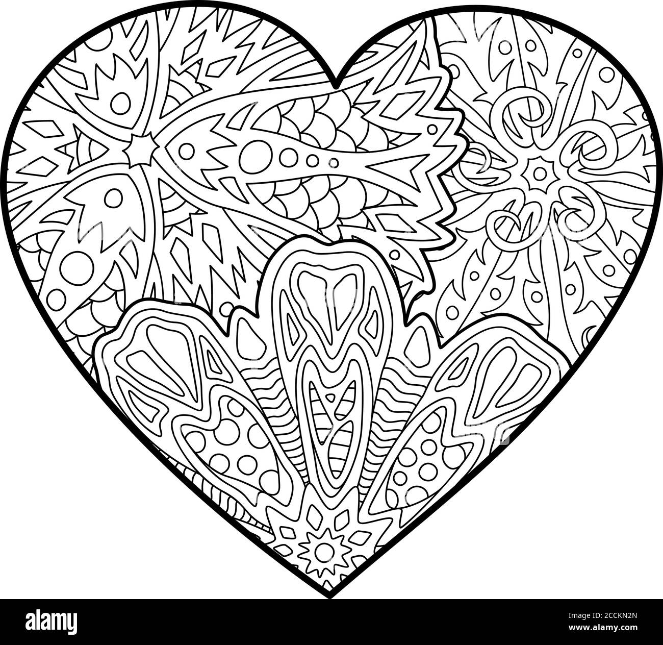 Belle page de livre de coloriage avec coeur décoratif monochrome Illustration de Vecteur