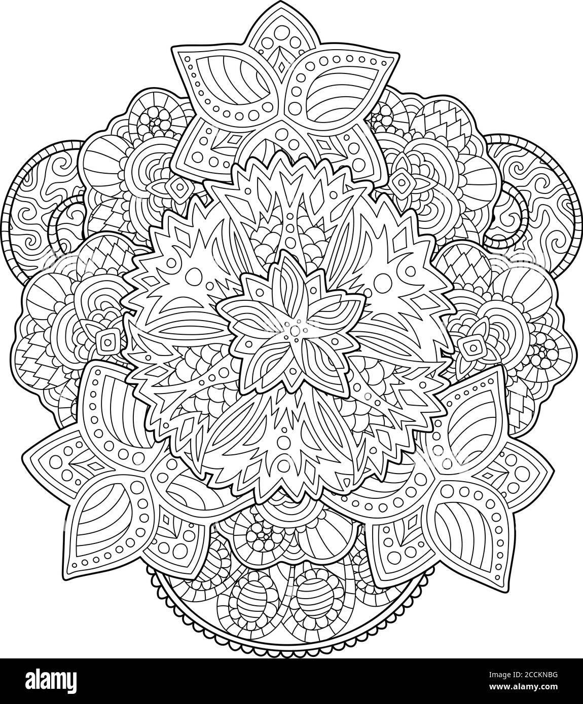 Page de livre de coloriage pour adultes avec de belles fleurs stylisées sur blanc arrière-plan Illustration de Vecteur