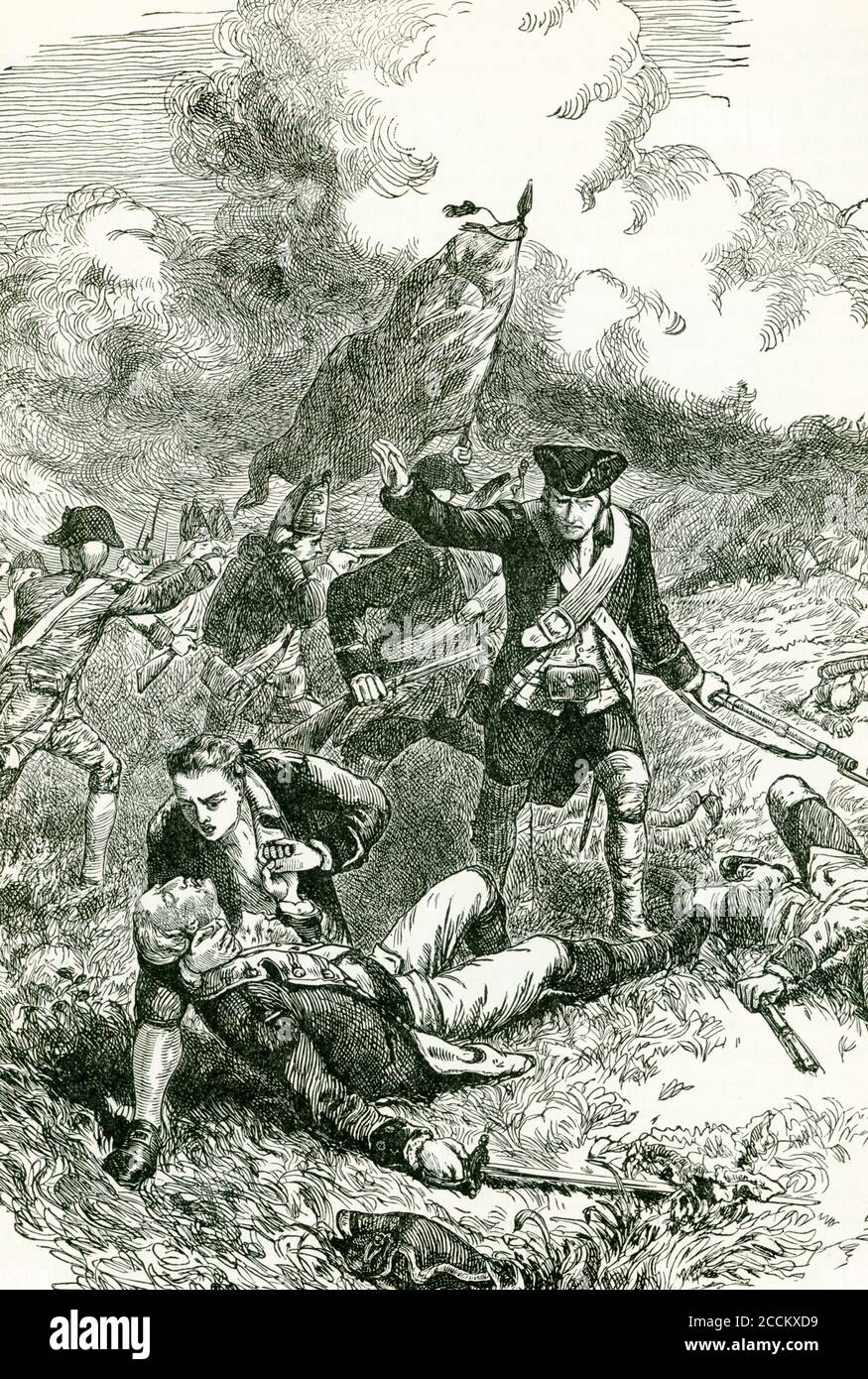 Le major britannique Pitcairn, avec le lieutenant-colonel Smith, a défilé 800 réguliers à Lexington, puis à Concord. Pitcairn a été tué en action pendant la bataille de Bunker Hill. Considéré comme l'un des officiers britanniques les plus respectés par ses hommes et les colons, il a été enterré à l'ancienne église du Nord à Boston. Banque D'Images