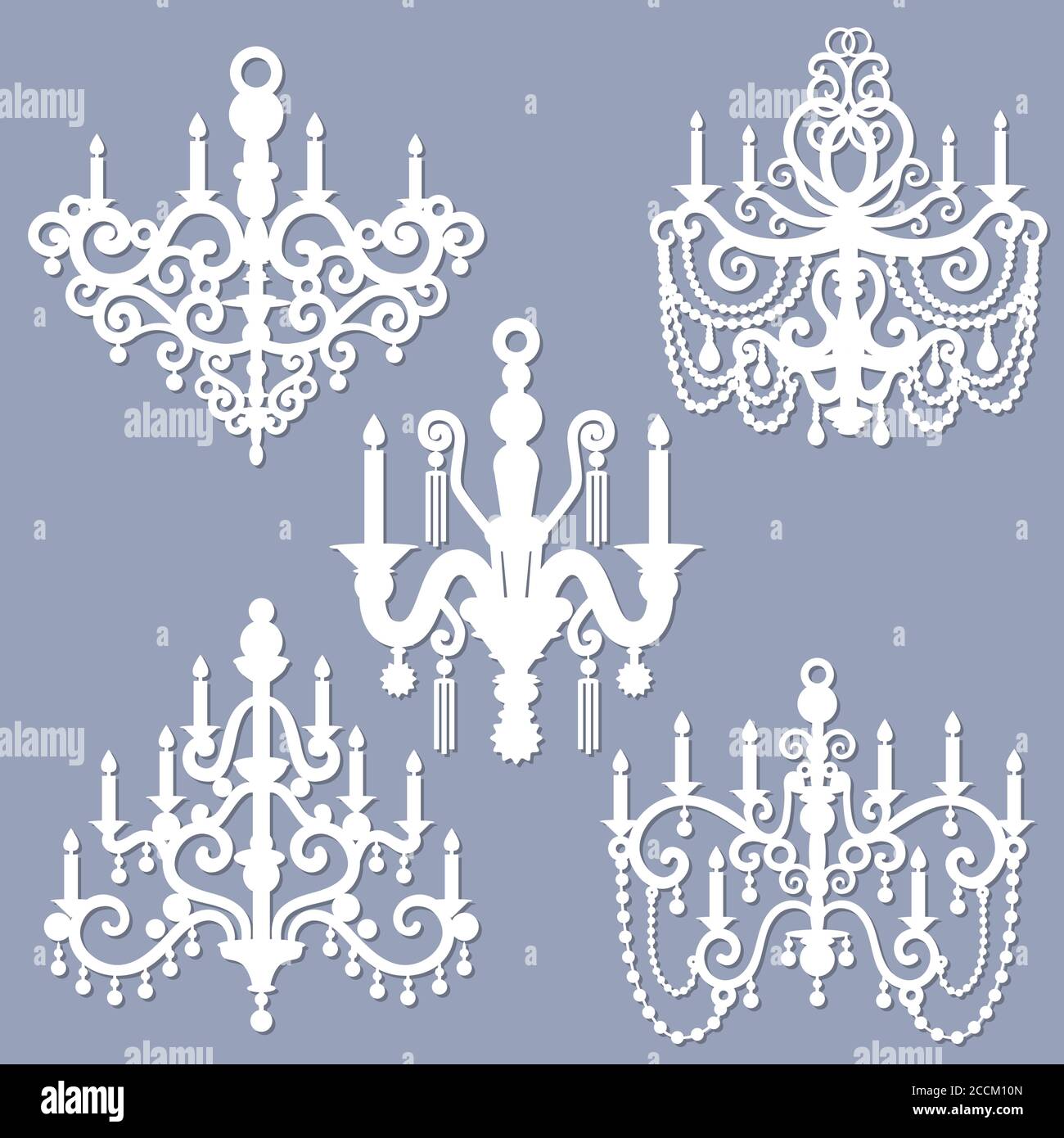 Chandeliers de gabarit de découpe au laser, chandeliers. Décoration électrique pour le nouvel an, Noël, carte d'anniversaire. Pour la conception de l'élément intérieur Illustration de Vecteur